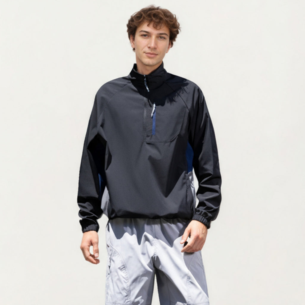 Anna-Kaci Men's Long Sleeve Quarter Zip Windbreaker Pullover with Elastic Cuffs and Zipper Chest Pocket