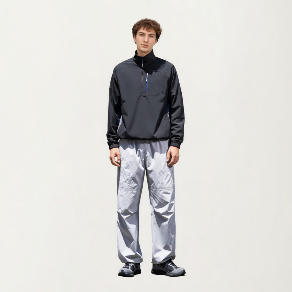 Anna-Kaci Men's Long Sleeve Quarter Zip Windbreaker Pullover with Elastic Cuffs and Zipper Chest Pocket