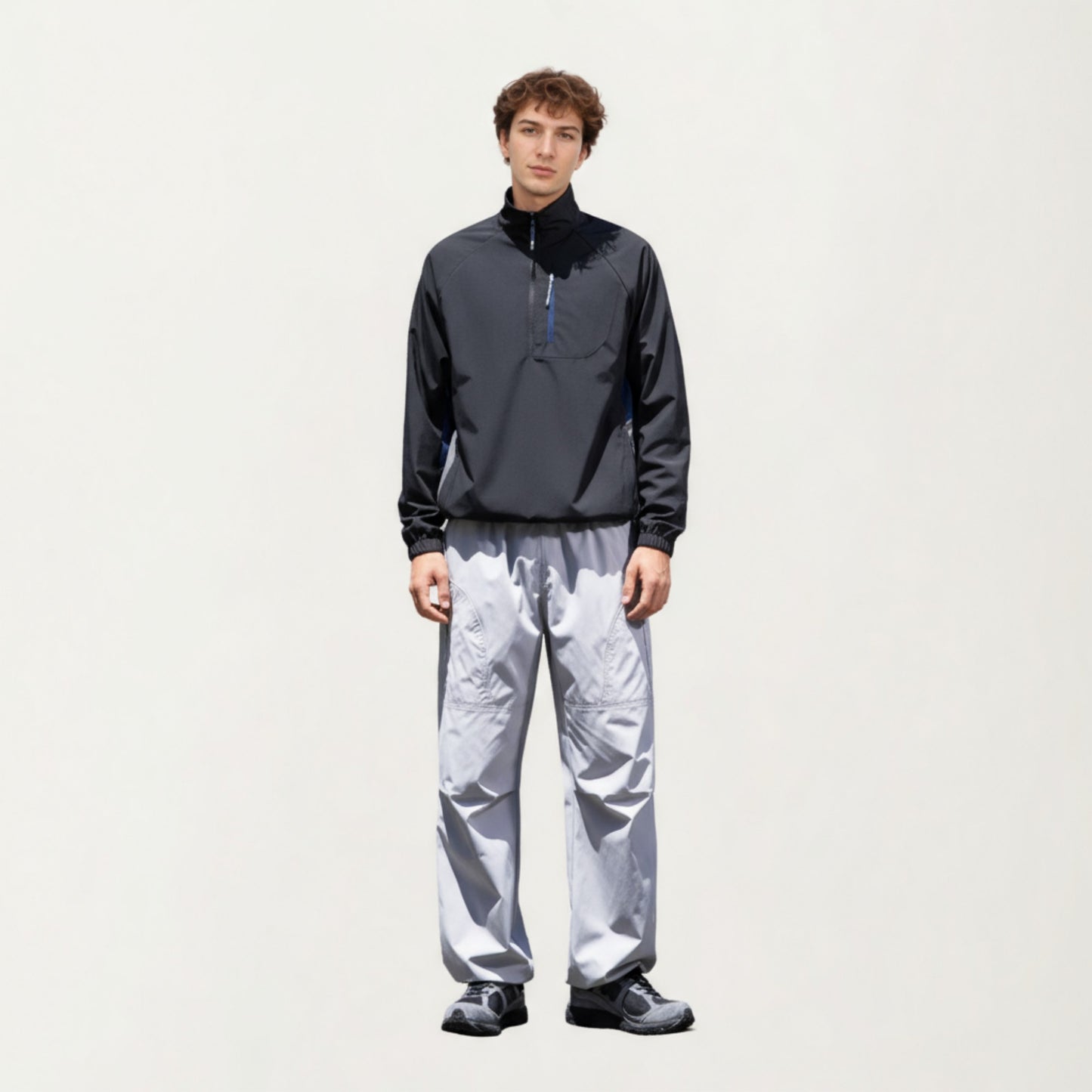 Anna-Kaci Men's Long Sleeve Quarter Zip Windbreaker Pullover with Elastic Cuffs and Zipper Chest Pocket