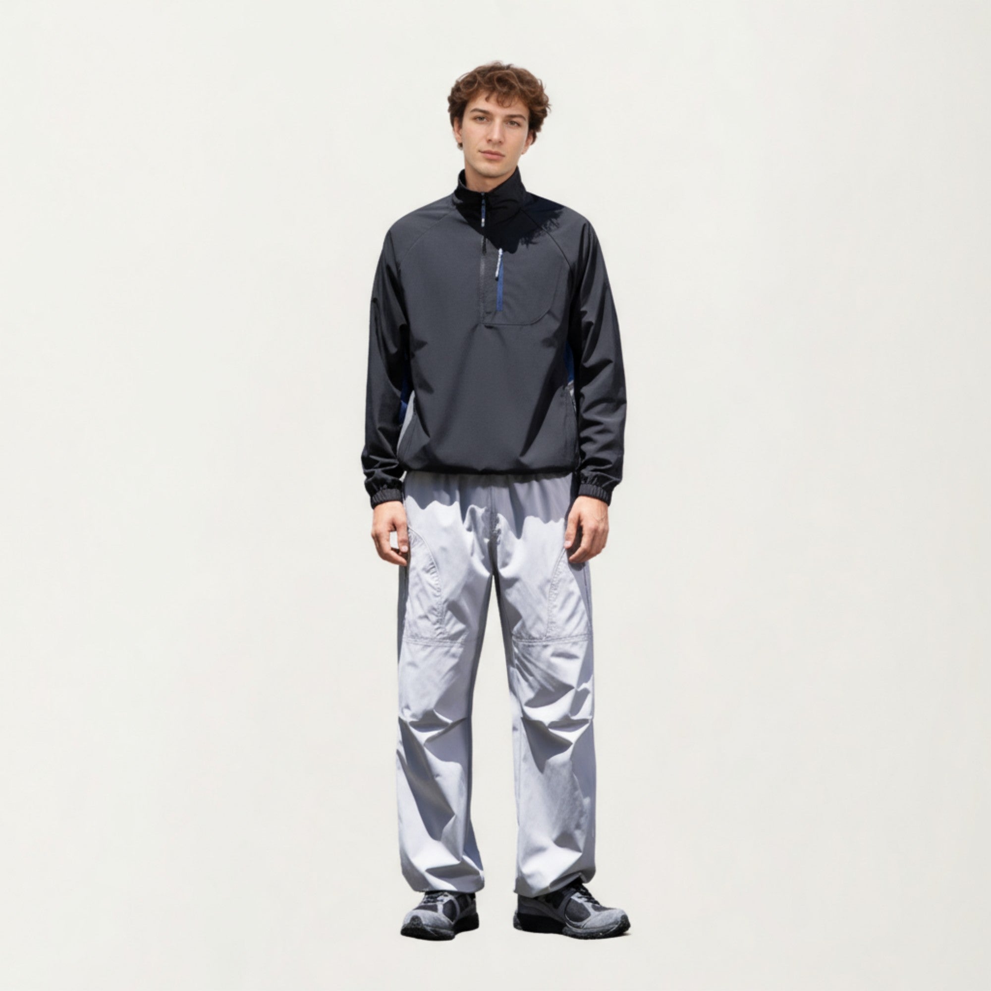 Anna-Kaci Men's Long Sleeve Quarter Zip Windbreaker Pullover with Elastic Cuffs and Zipper Chest Pocket