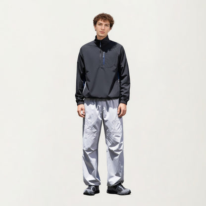 Anna-Kaci Men's Long Sleeve Quarter Zip Windbreaker Pullover with Elastic Cuffs and Zipper Chest Pocket