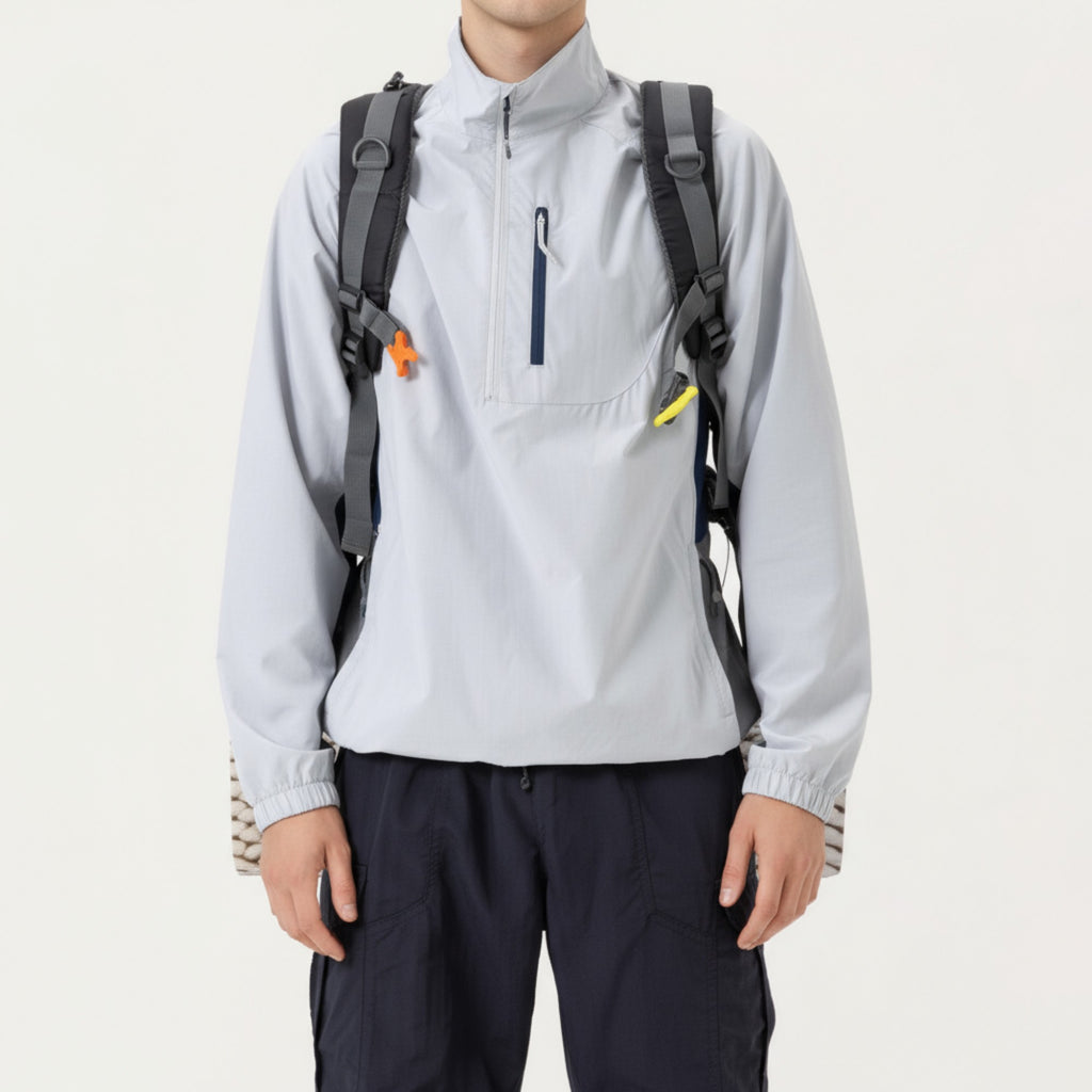 Anna-Kaci Men's Long Sleeve Quarter Zip Windbreaker Pullover with Elastic Cuffs and Zipper Chest Pocket