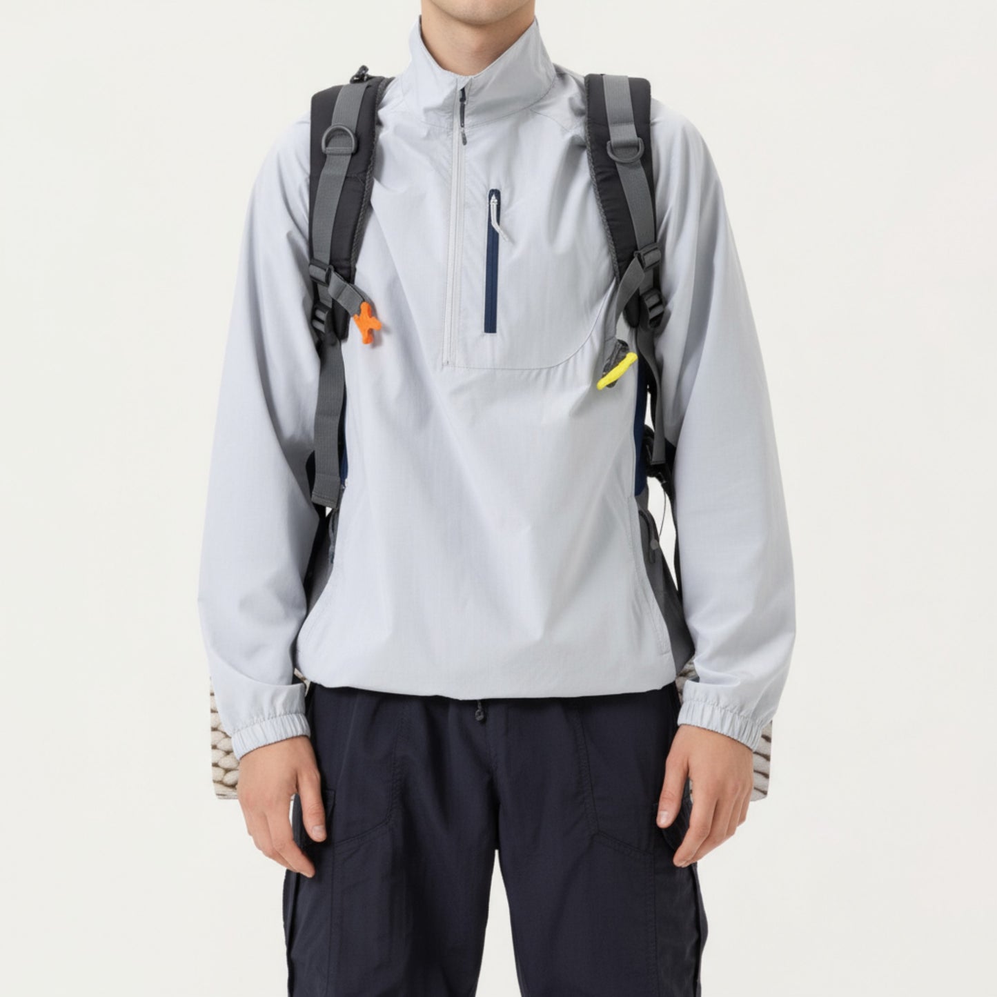 Anna-Kaci Men's Long Sleeve Quarter Zip Windbreaker Pullover with Elastic Cuffs and Zipper Chest Pocket