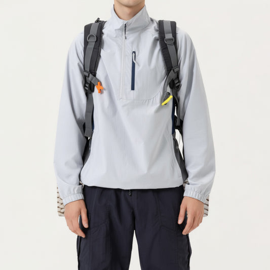 Anna-Kaci Men's Long Sleeve Quarter Zip Windbreaker Pullover with Elastic Cuffs and Zipper Chest Pocket