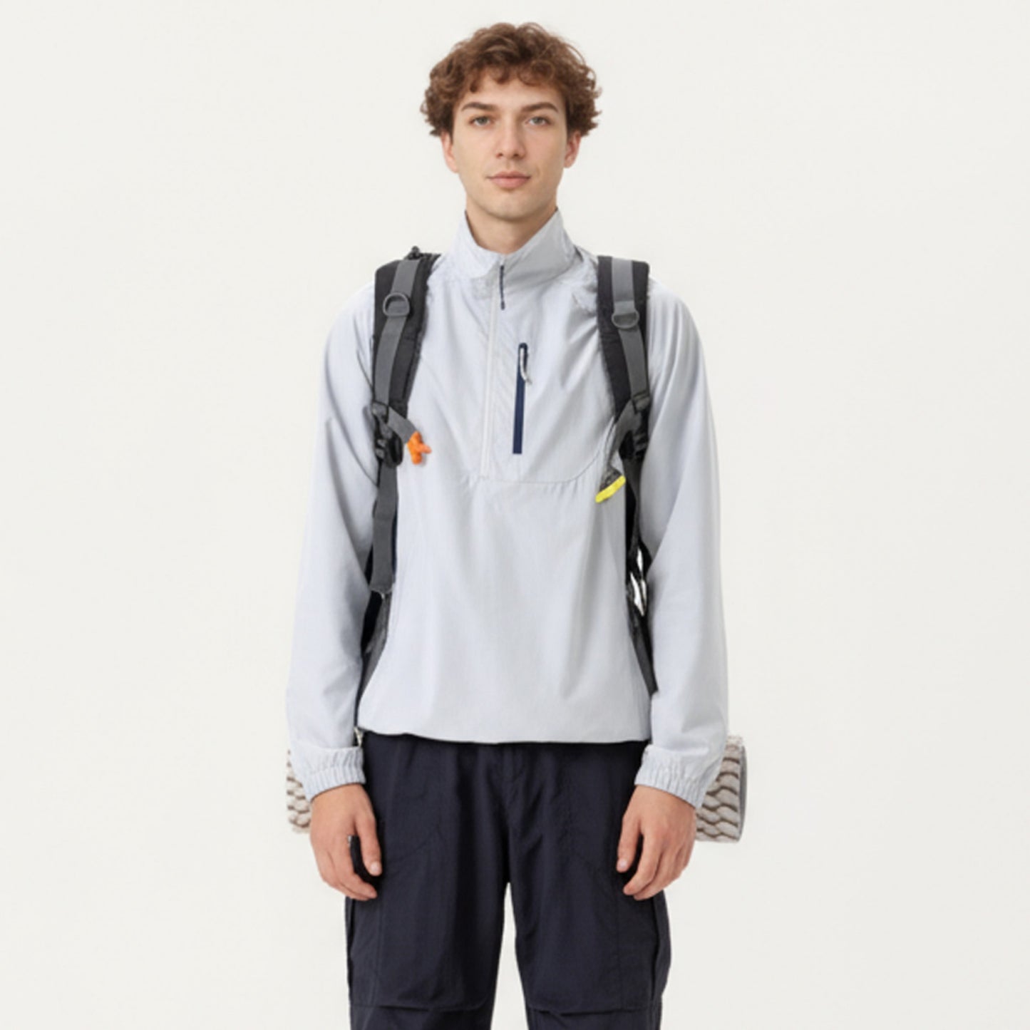 Anna-Kaci Men's Long Sleeve Quarter Zip Windbreaker Pullover with Elastic Cuffs and Zipper Chest Pocket