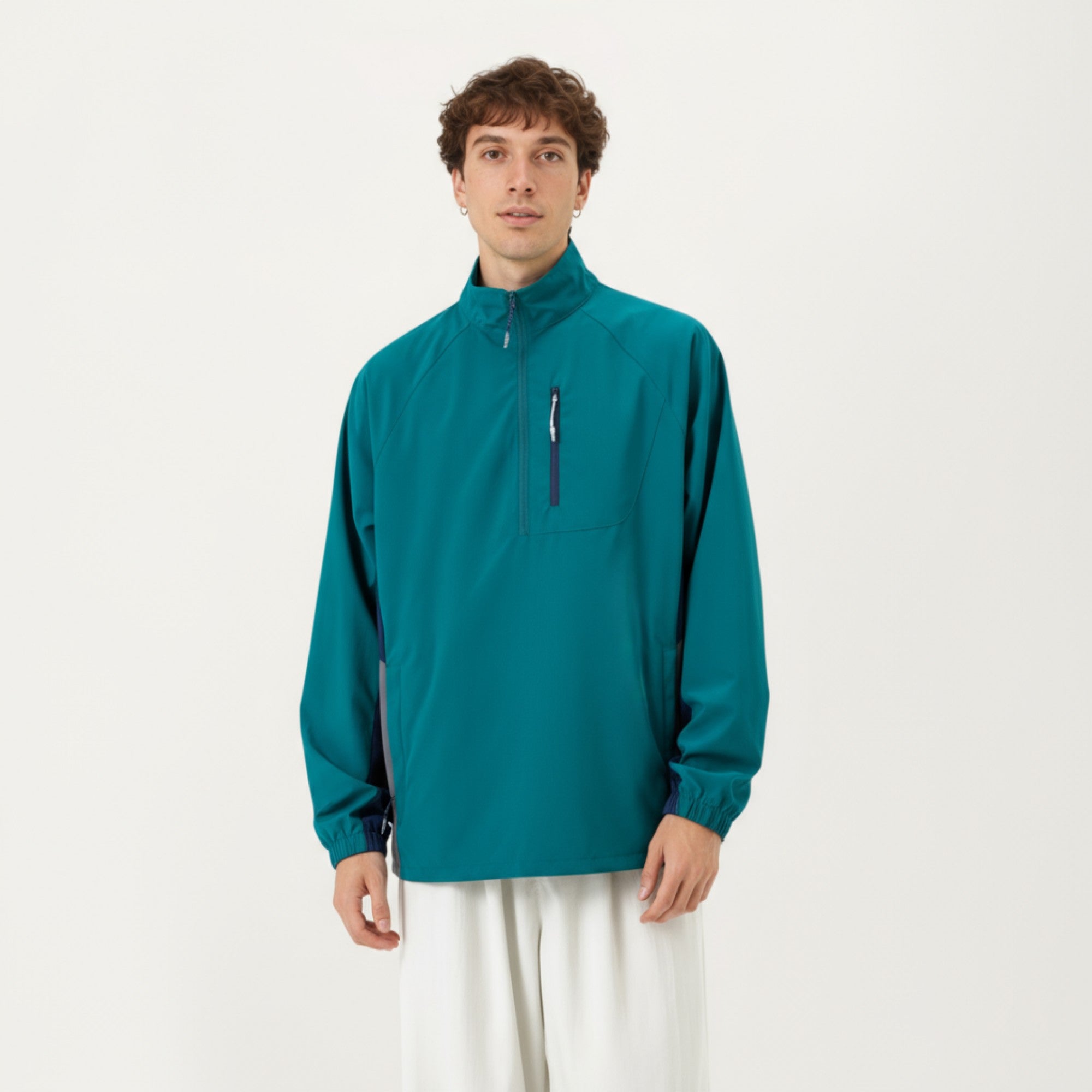 Anna-Kaci Men's Long Sleeve Quarter Zip Windbreaker Pullover with Elastic Cuffs and Zipper Chest Pocket