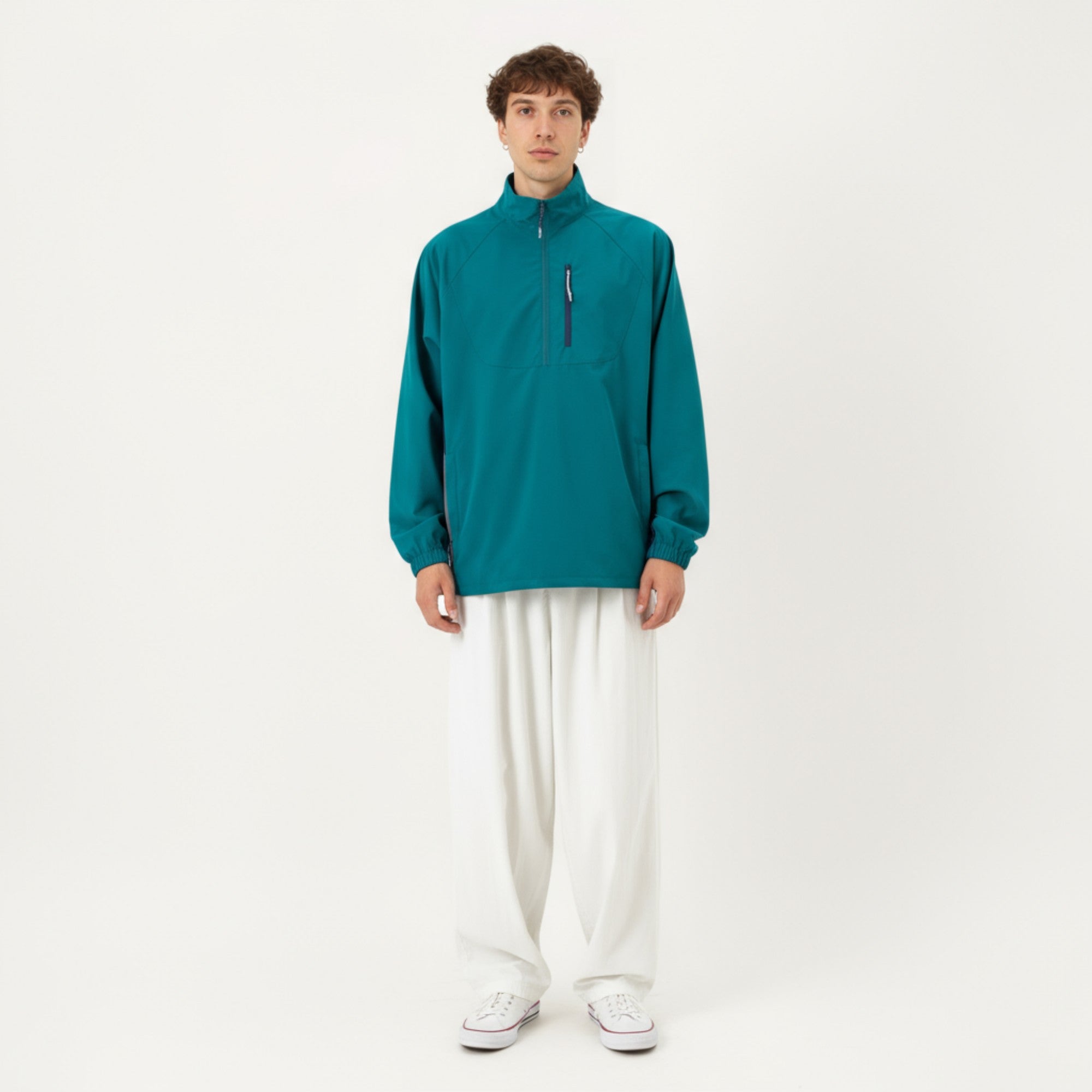 Anna-Kaci Men's Long Sleeve Quarter Zip Windbreaker Pullover with Elastic Cuffs and Zipper Chest Pocket