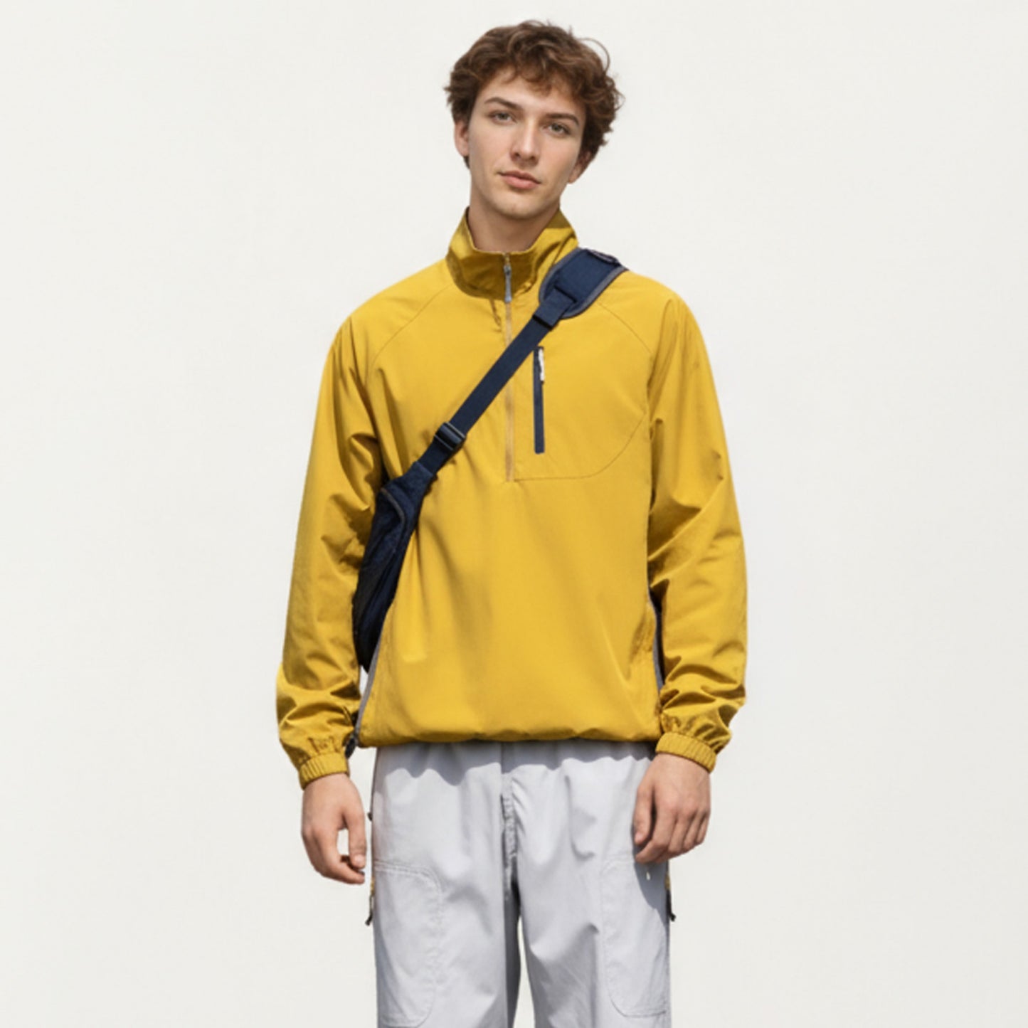 Anna-Kaci Men's Long Sleeve Quarter Zip Windbreaker Pullover with Elastic Cuffs and Zipper Chest Pocket