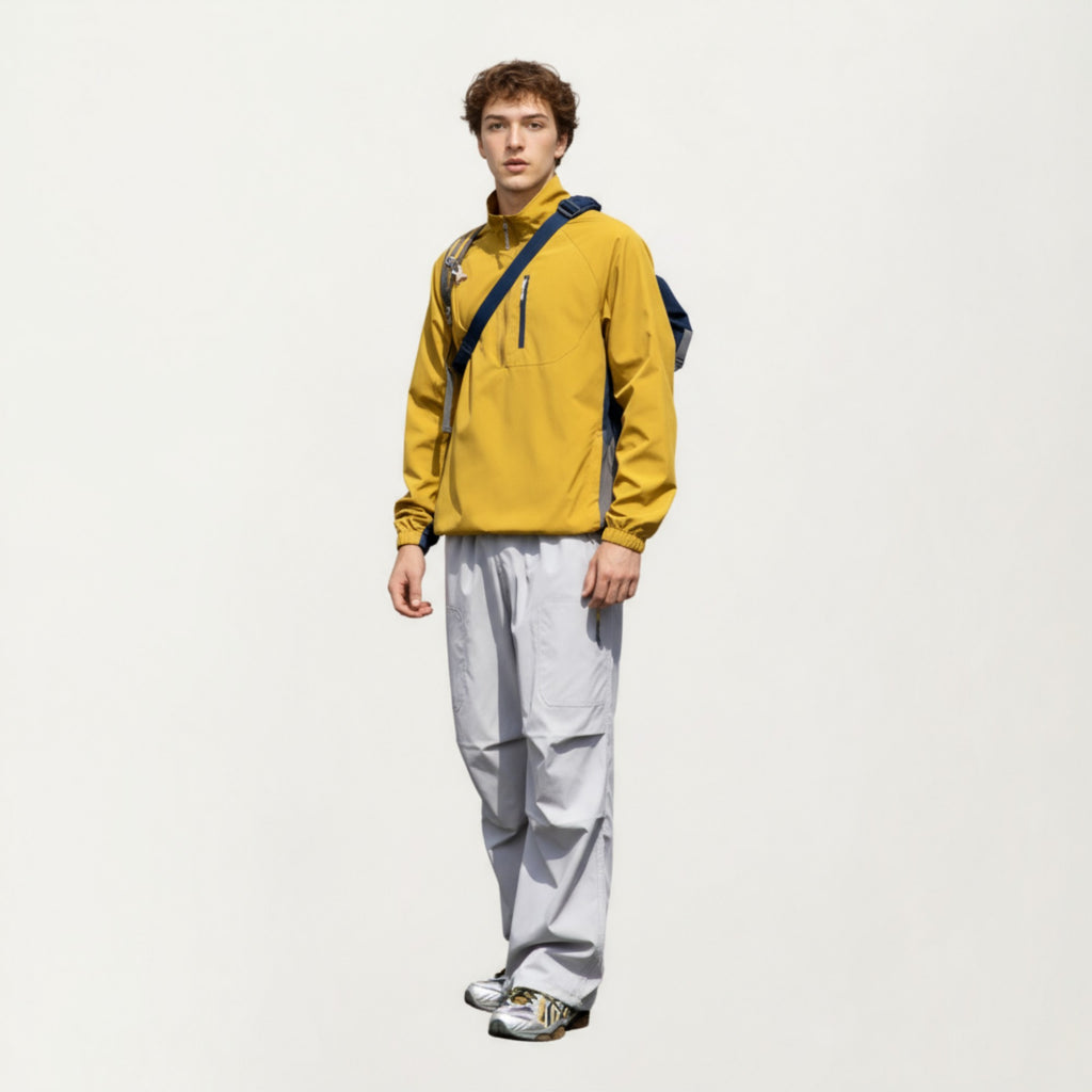 Anna-Kaci Men's Long Sleeve Quarter Zip Windbreaker Pullover with Elastic Cuffs and Zipper Chest Pocket