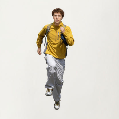 Anna-Kaci Men's Long Sleeve Quarter Zip Windbreaker Pullover with Elastic Cuffs and Zipper Chest Pocket