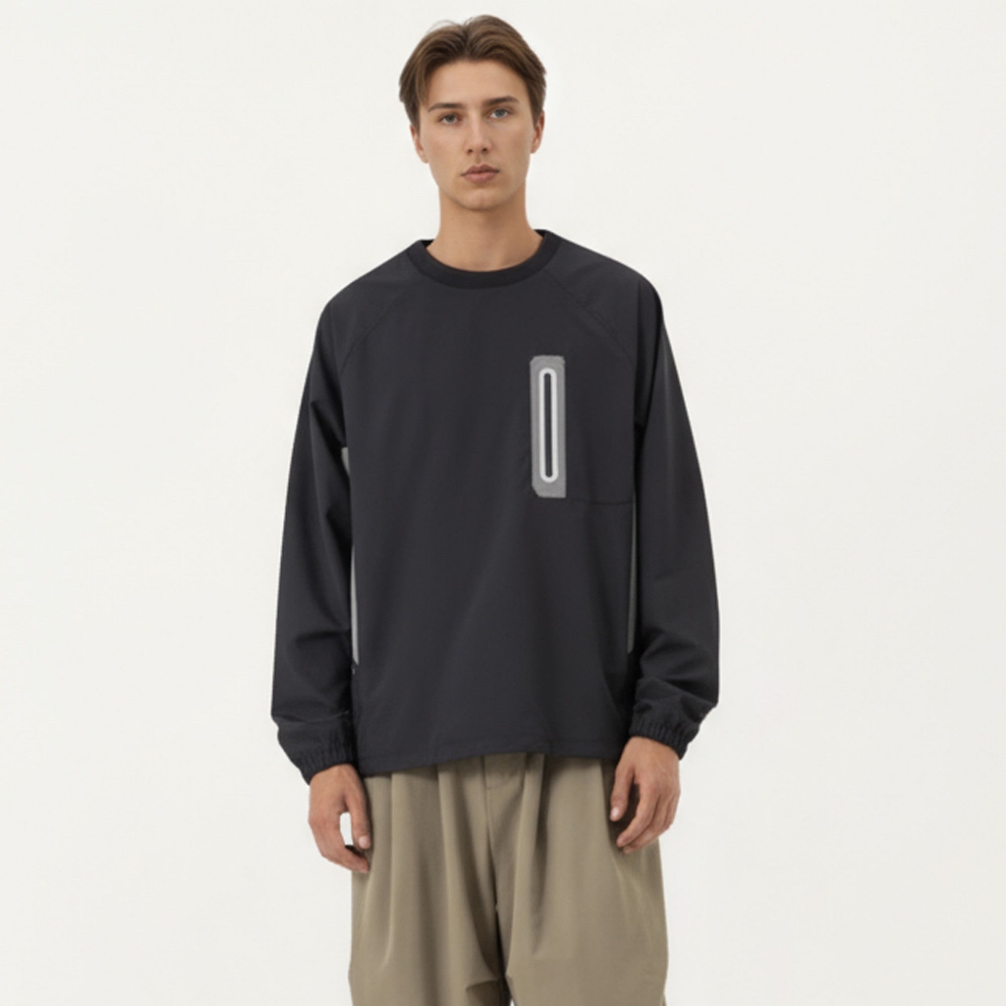 Anna-Kaci Men's Long Sleeve Pullover Crew Neck Top with Contrast Zipper Chest Pocket and Elastic Cuffs