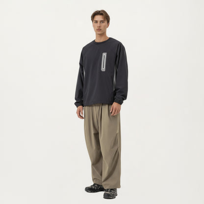 Anna-Kaci Men's Long Sleeve Pullover Crew Neck Top with Contrast Zipper Chest Pocket and Elastic Cuffs