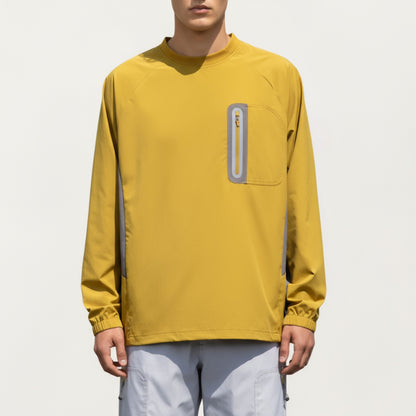 Anna-Kaci Men's Long Sleeve Pullover Crew Neck Top with Contrast Zipper Chest Pocket and Elastic Cuffs