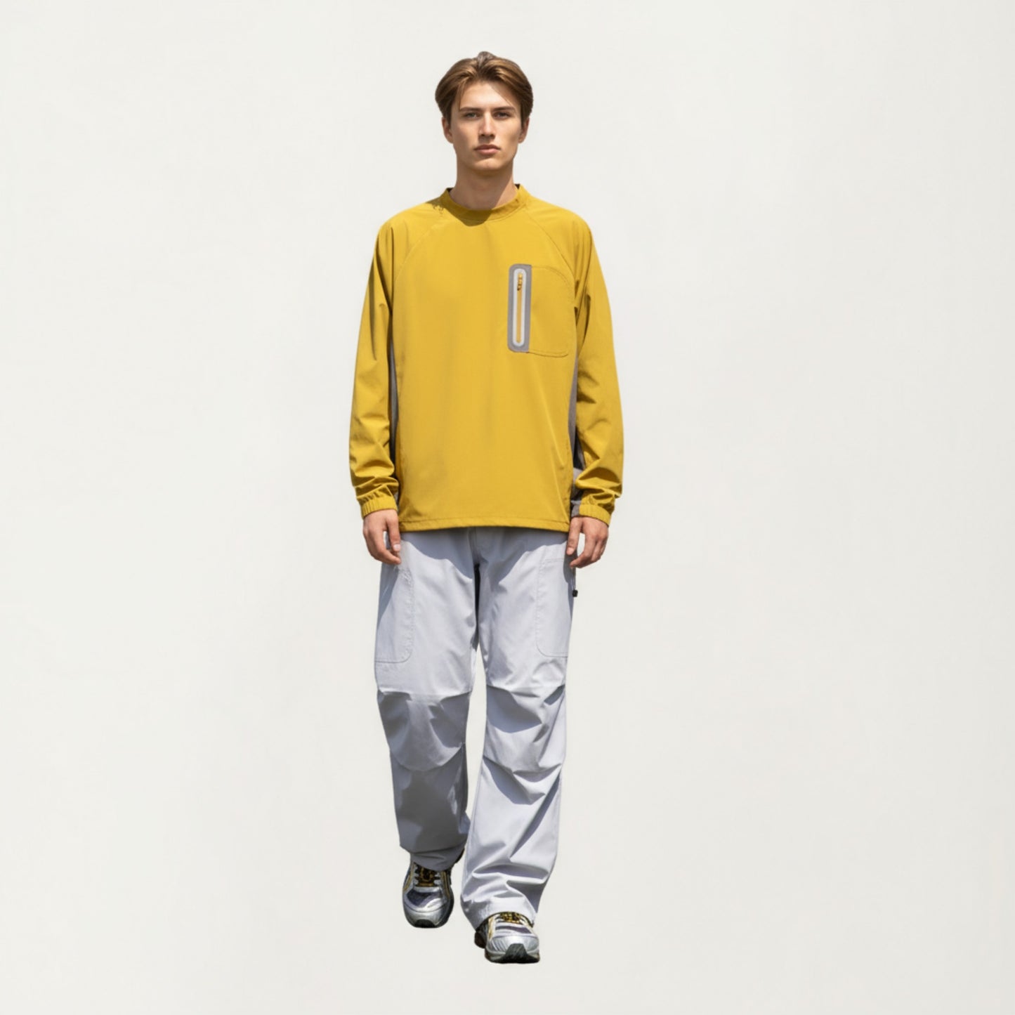 Anna-Kaci Men's Long Sleeve Pullover Crew Neck Top with Contrast Zipper Chest Pocket and Elastic Cuffs