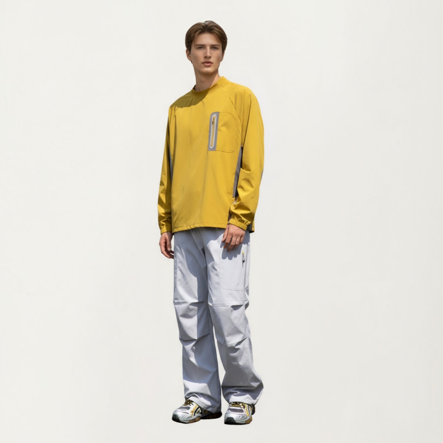 Anna-Kaci Men's Long Sleeve Pullover Crew Neck Top with Contrast Zipper Chest Pocket and Elastic Cuffs