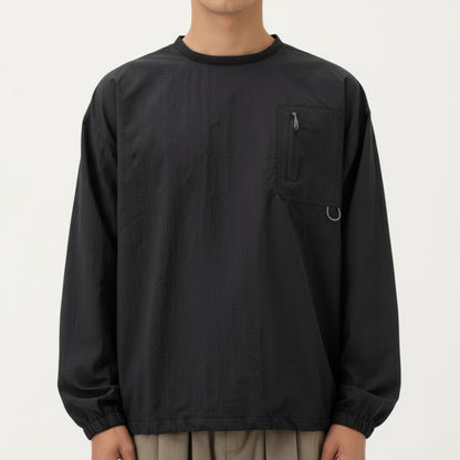 Anna-Kaci Men's Long Sleeve Crew Neck Utility Pullover with Zipper Chest Pocket and Elastic Cuffs