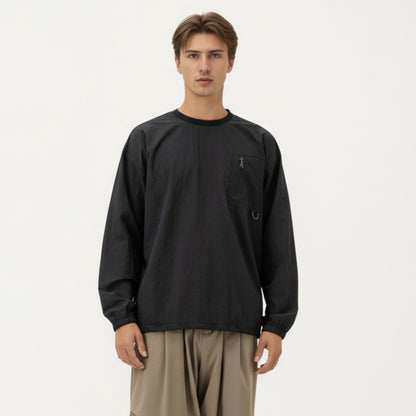 Anna-Kaci Men's Long Sleeve Crew Neck Utility Pullover with Zipper Chest Pocket and Elastic Cuffs