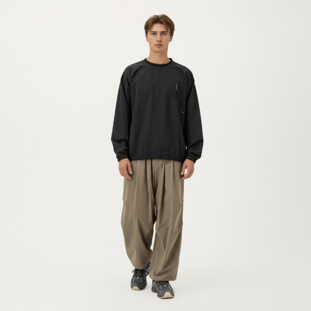 Anna-Kaci Men's Long Sleeve Crew Neck Utility Pullover with Zipper Chest Pocket and Elastic Cuffs