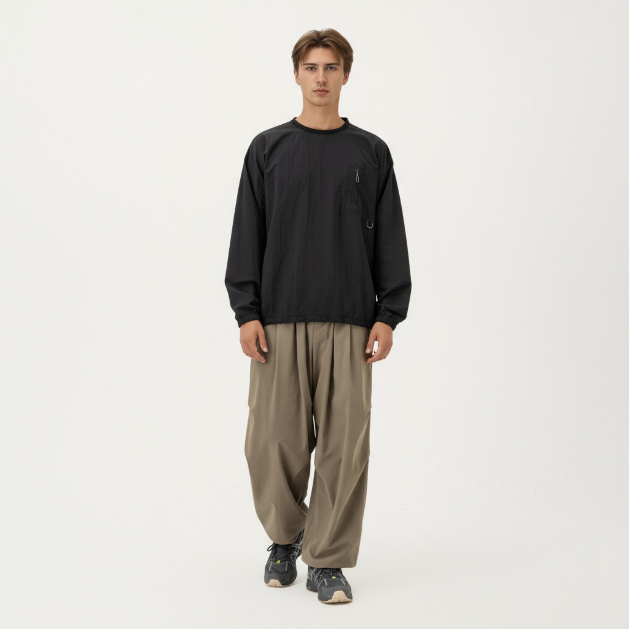 Anna-Kaci Men's Long Sleeve Crew Neck Utility Pullover with Zipper Chest Pocket and Elastic Cuffs