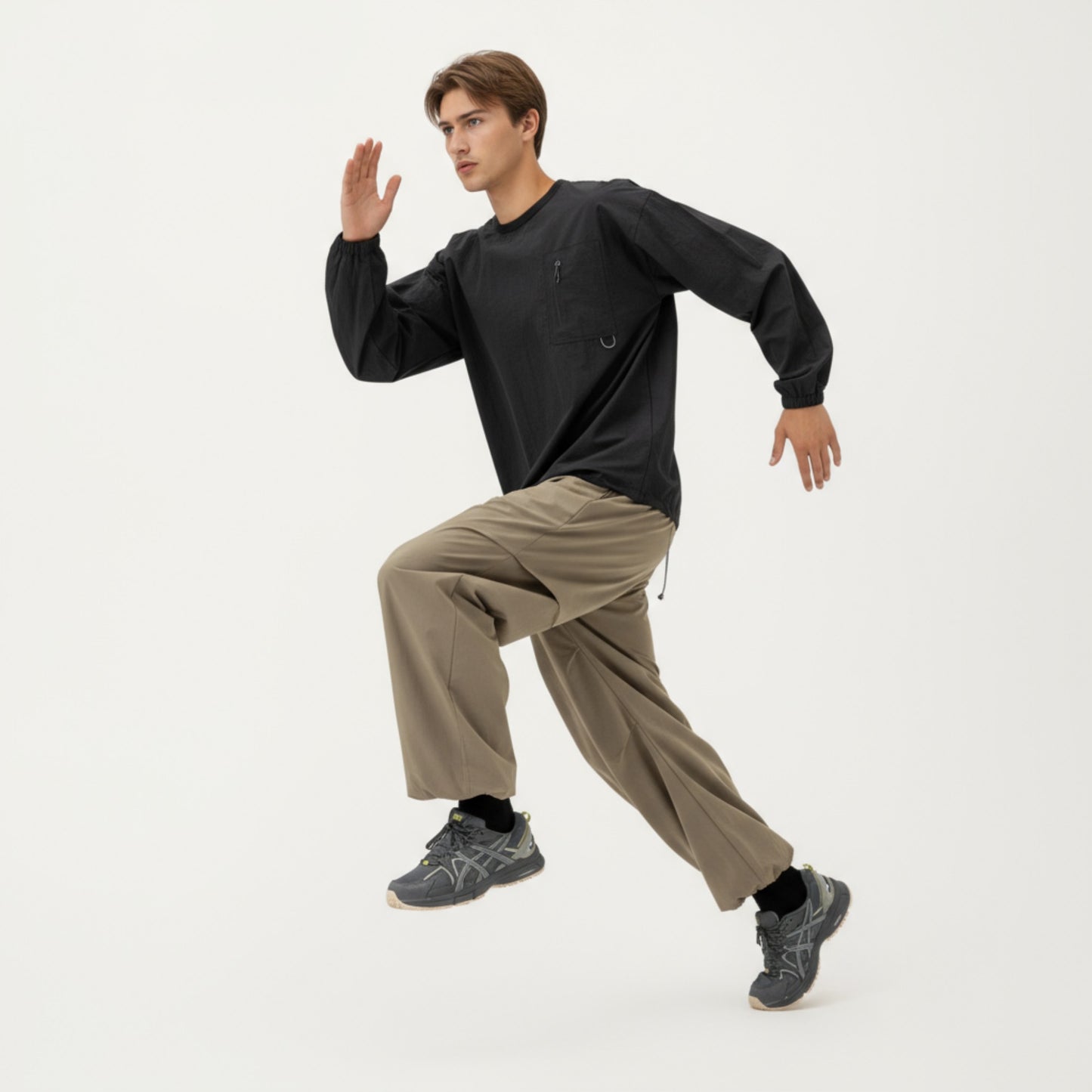 Anna-Kaci Men's Long Sleeve Crew Neck Utility Pullover with Zipper Chest Pocket and Elastic Cuffs