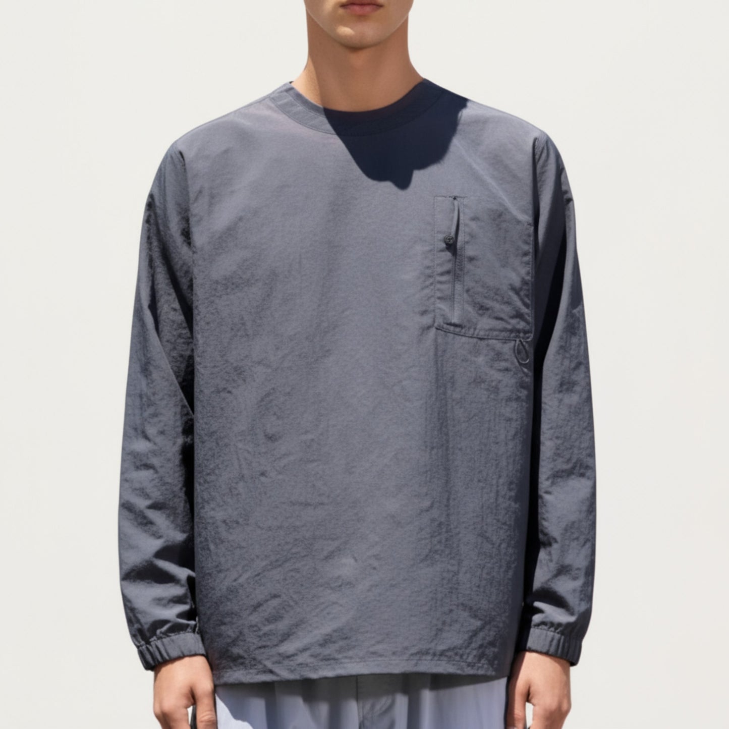 Anna-Kaci Men's Long Sleeve Crew Neck Utility Pullover with Zipper Chest Pocket and Elastic Cuffs