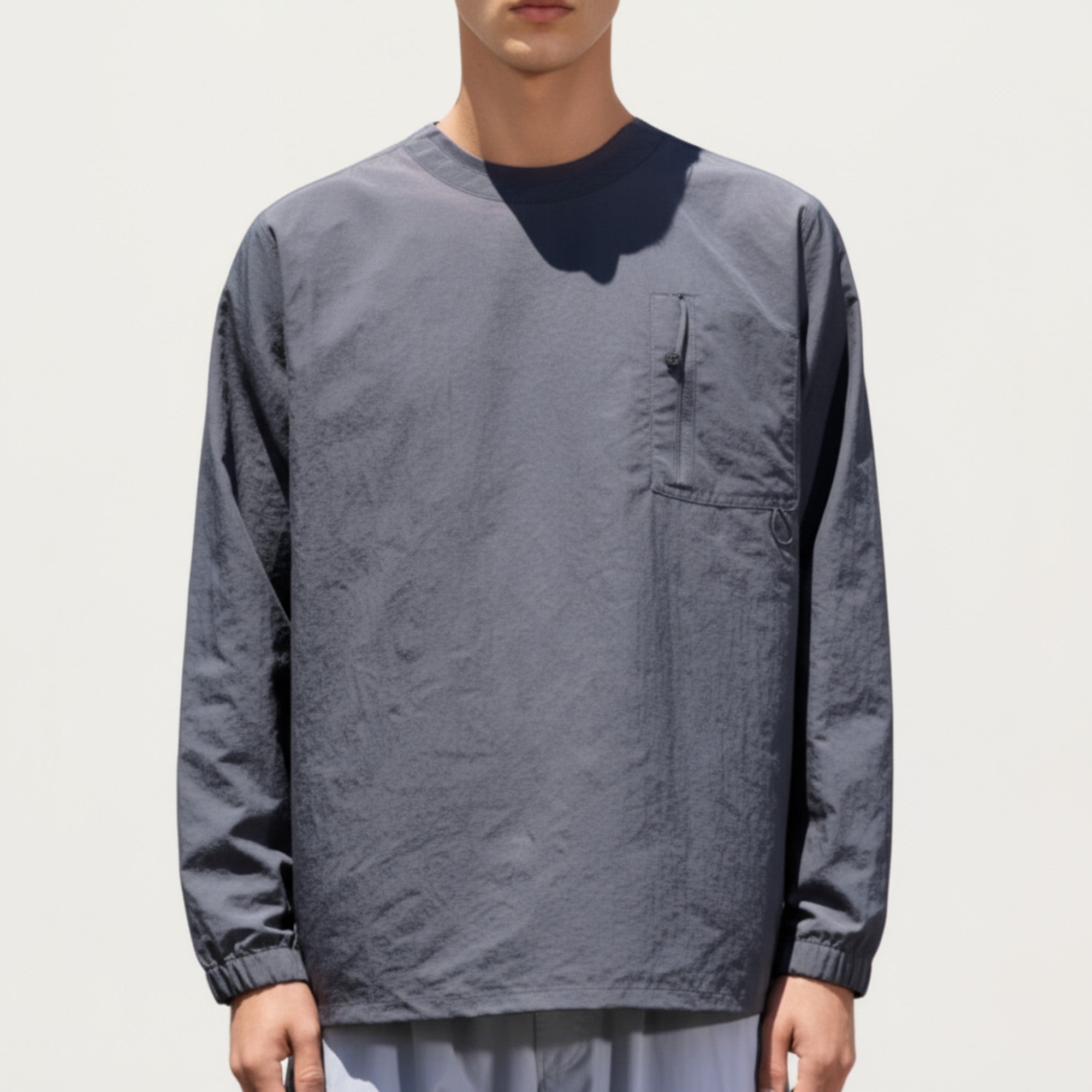 Anna-Kaci Men's Long Sleeve Crew Neck Utility Pullover with Zipper Chest Pocket and Elastic Cuffs
