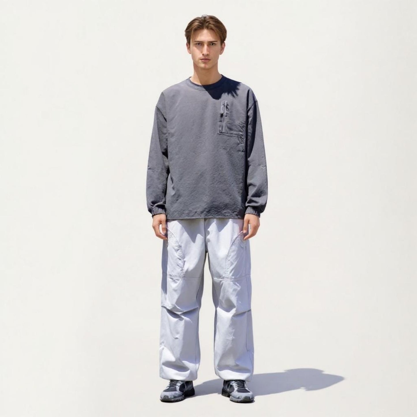 Anna-Kaci Men's Long Sleeve Crew Neck Utility Pullover with Zipper Chest Pocket and Elastic Cuffs