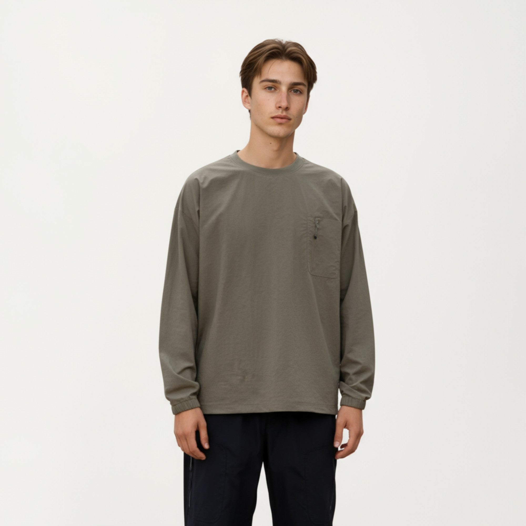 Anna-Kaci Men's Long Sleeve Crew Neck Utility Pullover with Zipper Chest Pocket and Elastic Cuffs
