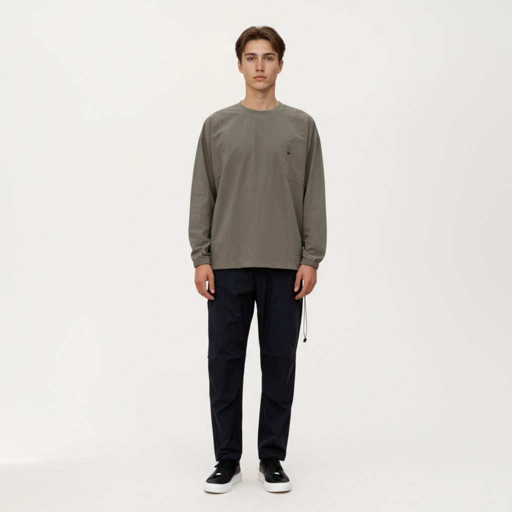 Anna-Kaci Men's Long Sleeve Crew Neck Utility Pullover with Zipper Chest Pocket and Elastic Cuffs