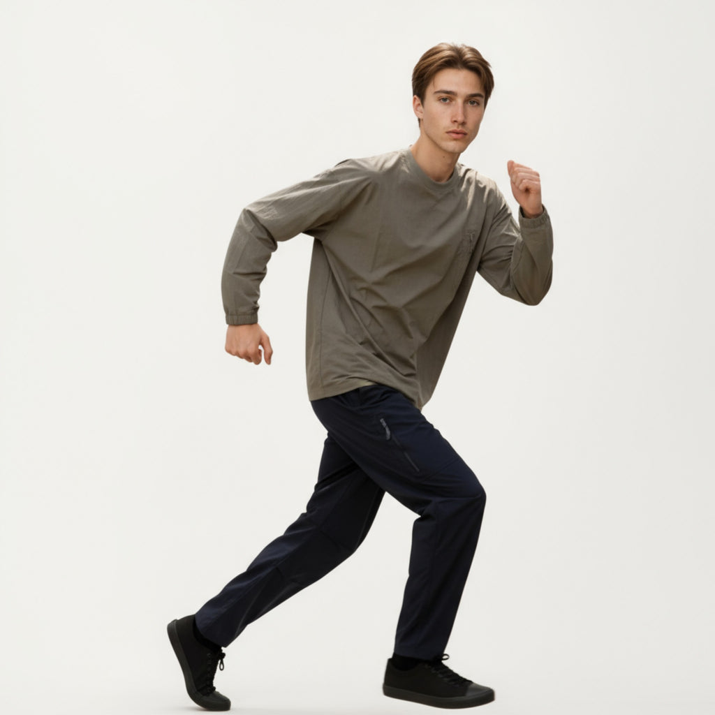 Anna-Kaci Men's Long Sleeve Crew Neck Utility Pullover with Zipper Chest Pocket and Elastic Cuffs