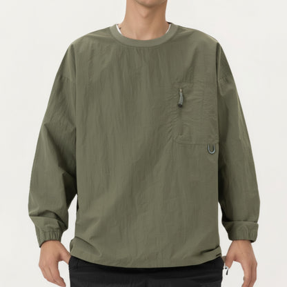 Anna-Kaci Men's Long Sleeve Crew Neck Utility Pullover with Zipper Chest Pocket and Elastic Cuffs