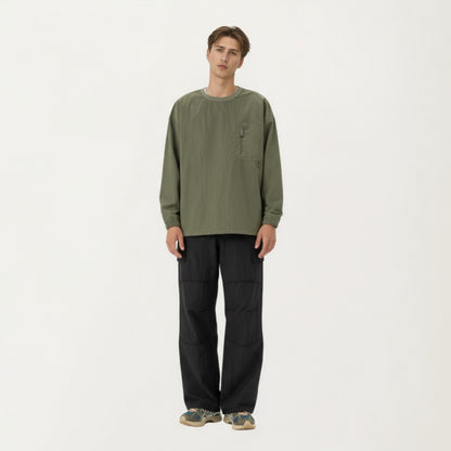 Anna-Kaci Men's Long Sleeve Crew Neck Utility Pullover with Zipper Chest Pocket and Elastic Cuffs