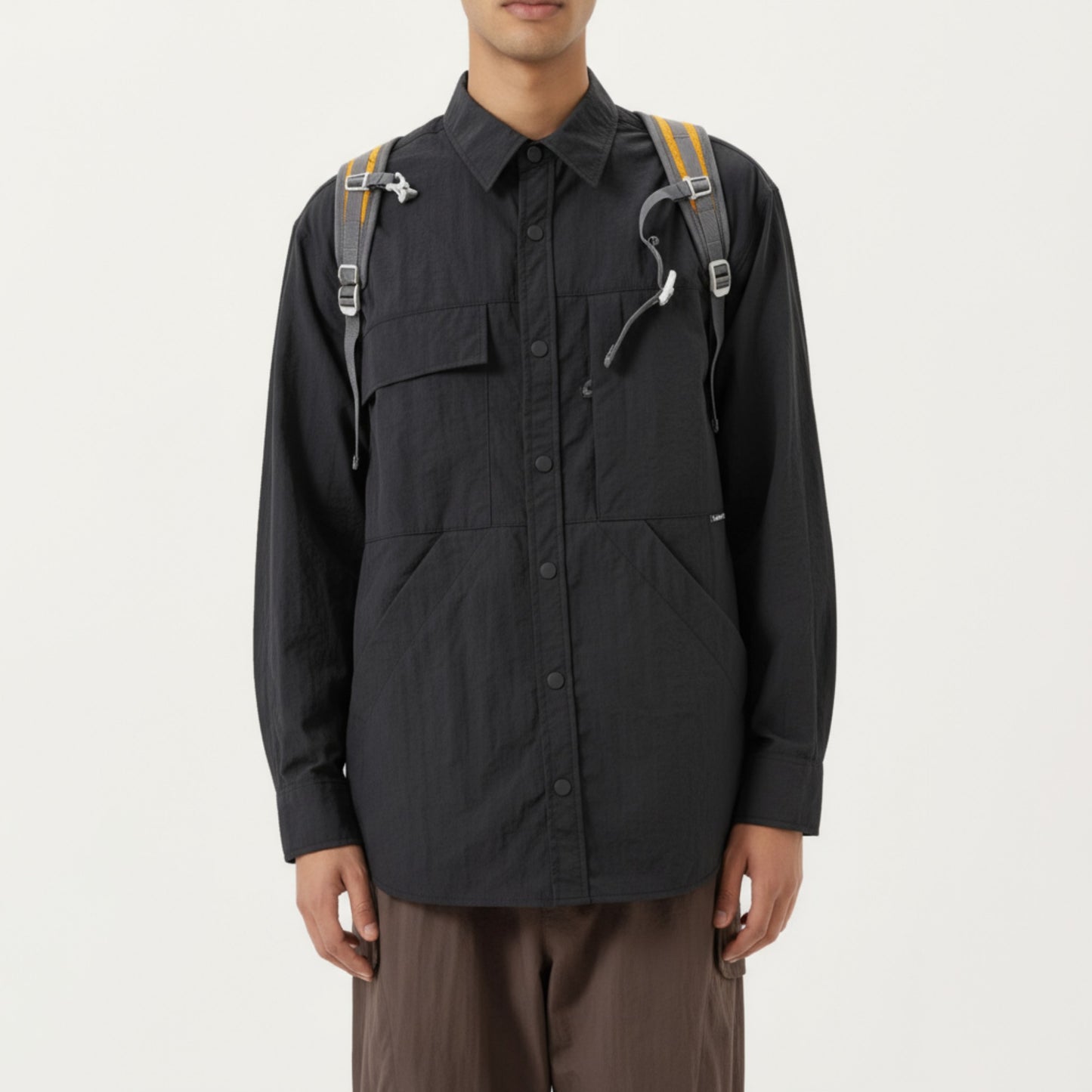 Anna-Kaci Men's Long Sleeve Button-Up Utility Shirt with Chest Pocket and Structured Stitch Detailing