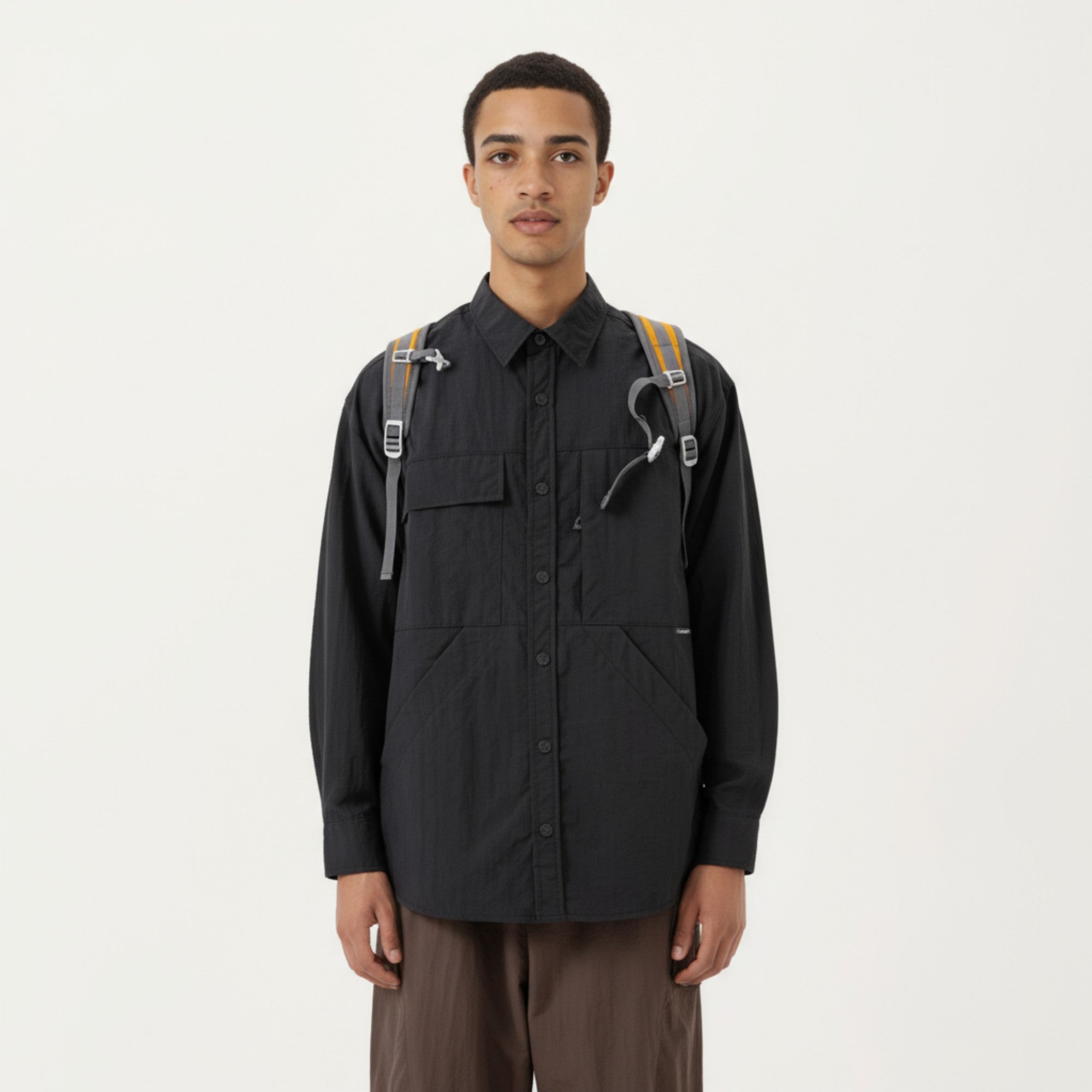 Anna-Kaci Men's Long Sleeve Button-Up Utility Shirt with Chest Pocket and Structured Stitch Detailing