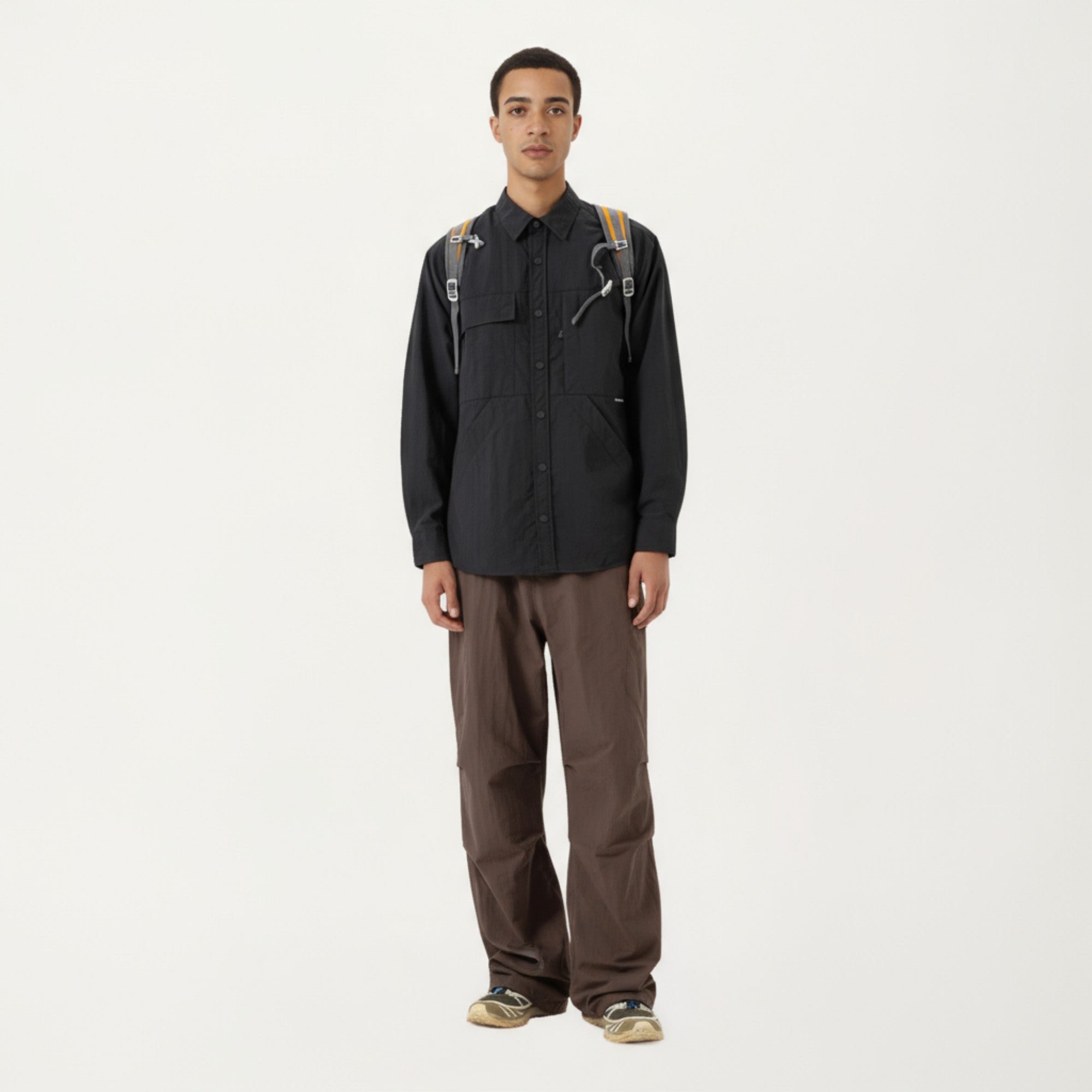 Anna-Kaci Men's Long Sleeve Button-Up Utility Shirt with Chest Pocket and Structured Stitch Detailing