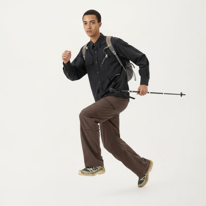 Anna-Kaci Men's Long Sleeve Button-Up Utility Shirt with Chest Pocket and Structured Stitch Detailing