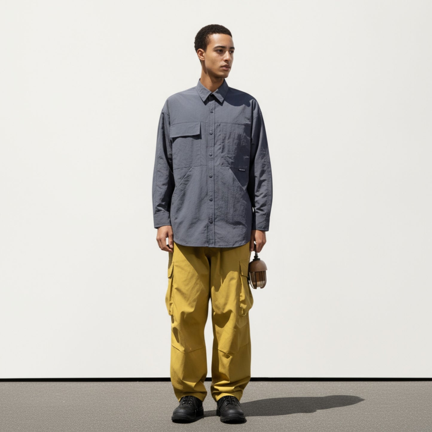 Anna-Kaci Men's Long Sleeve Button-Up Utility Shirt with Chest Pocket and Structured Stitch Detailing