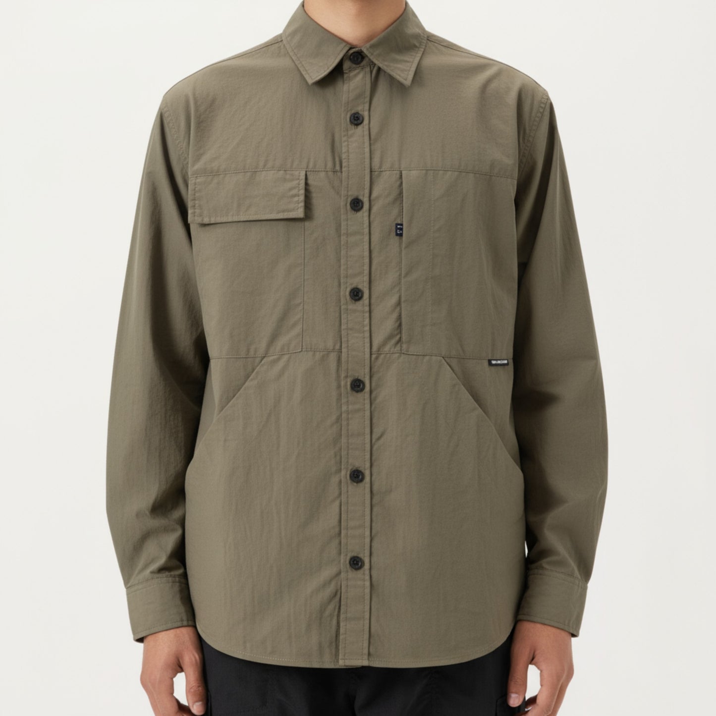 Anna-Kaci Men's Long Sleeve Button-Up Utility Shirt with Chest Pocket and Structured Stitch Detailing