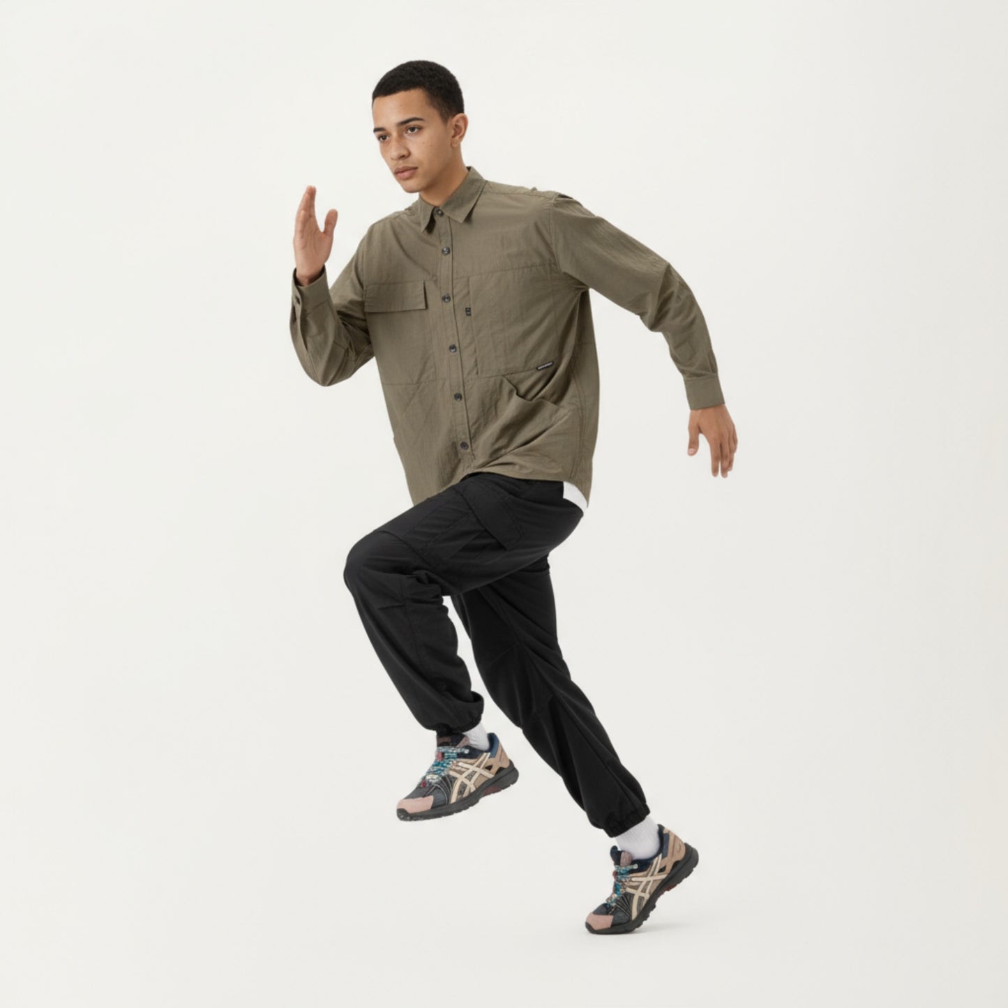 Anna-Kaci Men's Long Sleeve Button-Up Utility Shirt with Chest Pocket and Structured Stitch Detailing