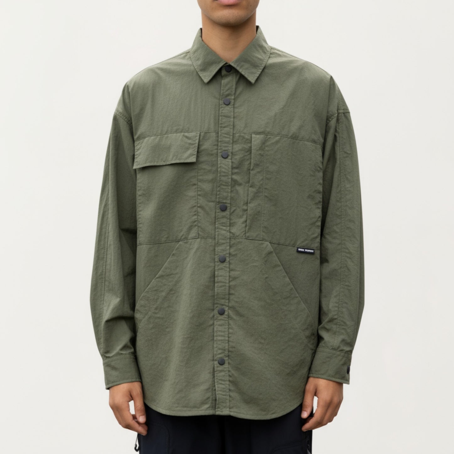 Anna-Kaci Men's Long Sleeve Button-Up Utility Shirt with Chest Pocket and Structured Stitch Detailing