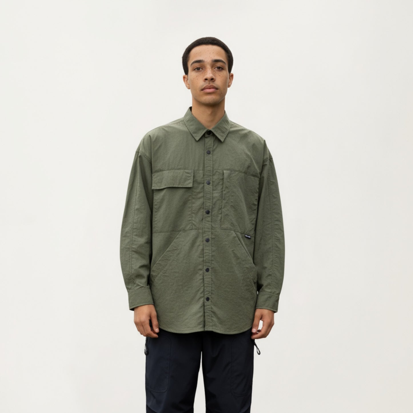 Anna-Kaci Men's Long Sleeve Button-Up Utility Shirt with Chest Pocket and Structured Stitch Detailing