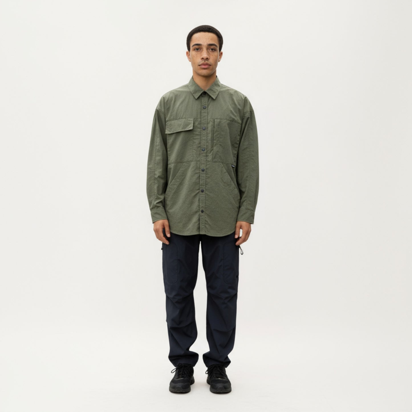 Anna-Kaci Men's Long Sleeve Button-Up Utility Shirt with Chest Pocket and Structured Stitch Detailing