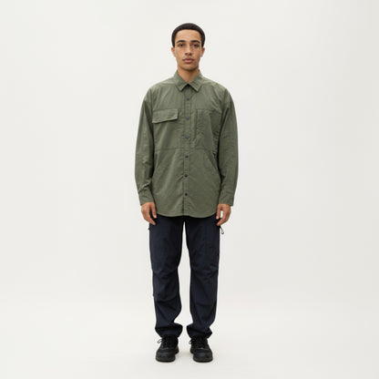 Anna-Kaci Men's Long Sleeve Button-Up Utility Shirt with Chest Pocket and Structured Stitch Detailing