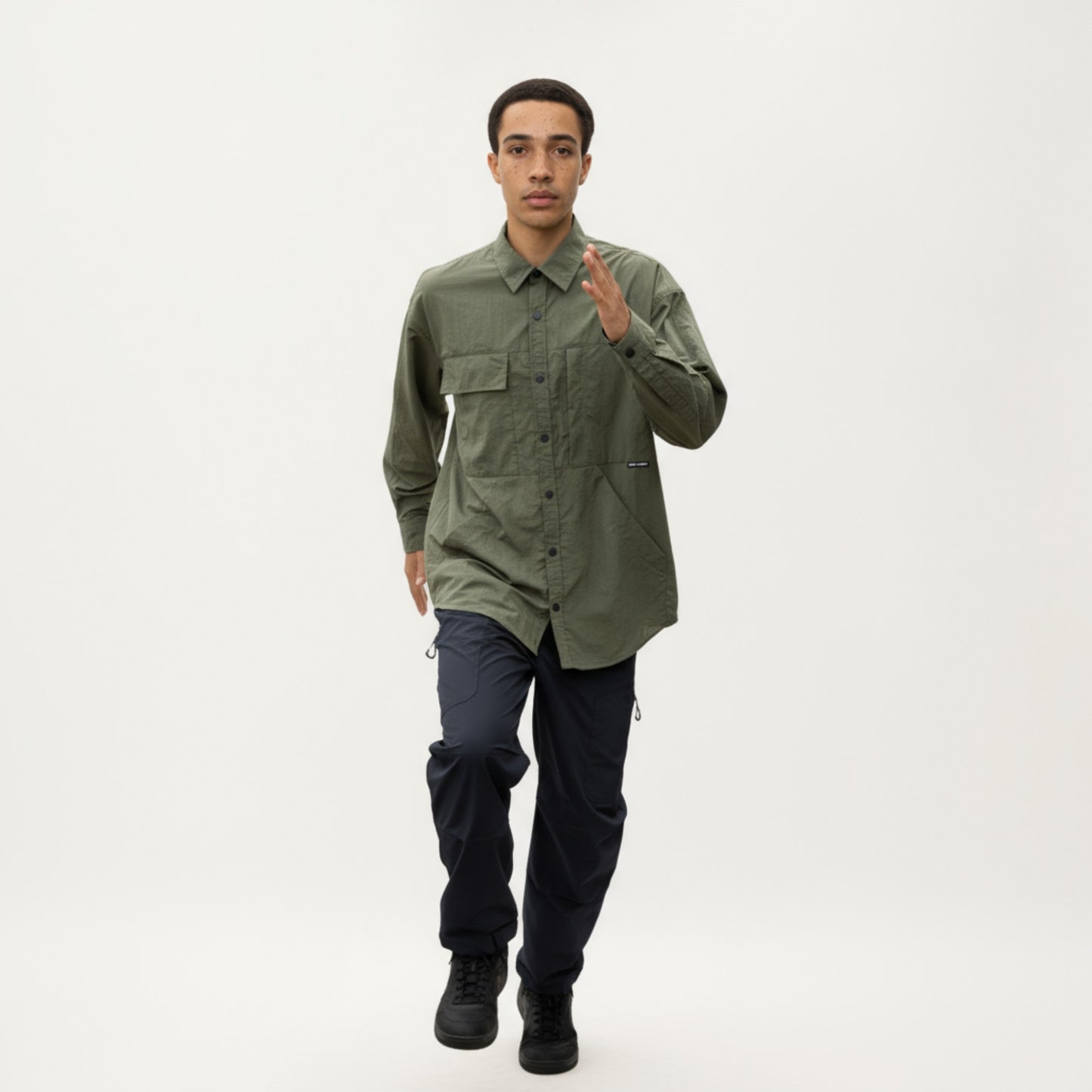 Anna-Kaci Men's Long Sleeve Button-Up Utility Shirt with Chest Pocket and Structured Stitch Detailing