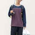 Anna-Kaci Men's Long Sleeve Color Block Crew Neck Pullover with Contrast Stitching and Relaxed Fit