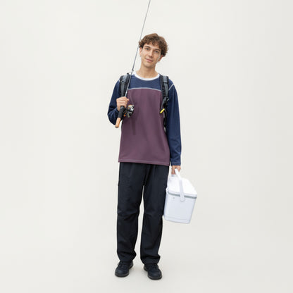 Anna-Kaci Men's Long Sleeve Color Block Crew Neck Pullover with Contrast Stitching and Relaxed Fit