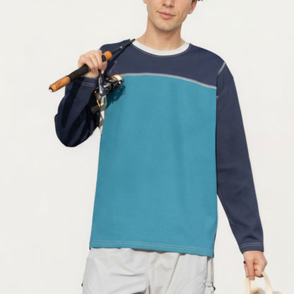 Anna-Kaci Men's Long Sleeve Color Block Crew Neck Pullover with Contrast Stitching and Relaxed Fit