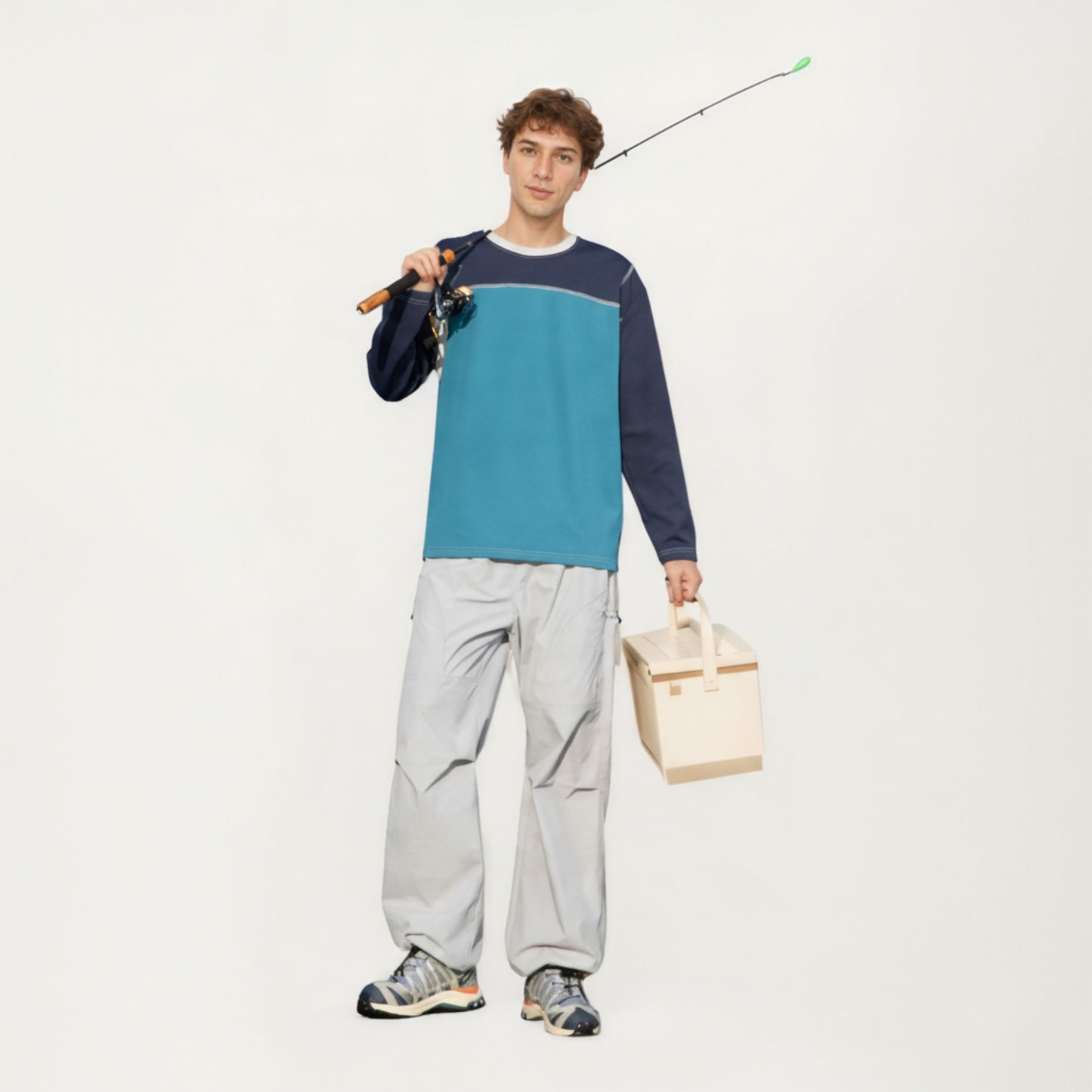 Anna-Kaci Men's Long Sleeve Color Block Crew Neck Pullover with Contrast Stitching and Relaxed Fit