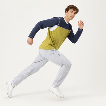 Anna-Kaci Men's Long Sleeve Color Block Crew Neck Pullover with Contrast Stitching and Relaxed Fit