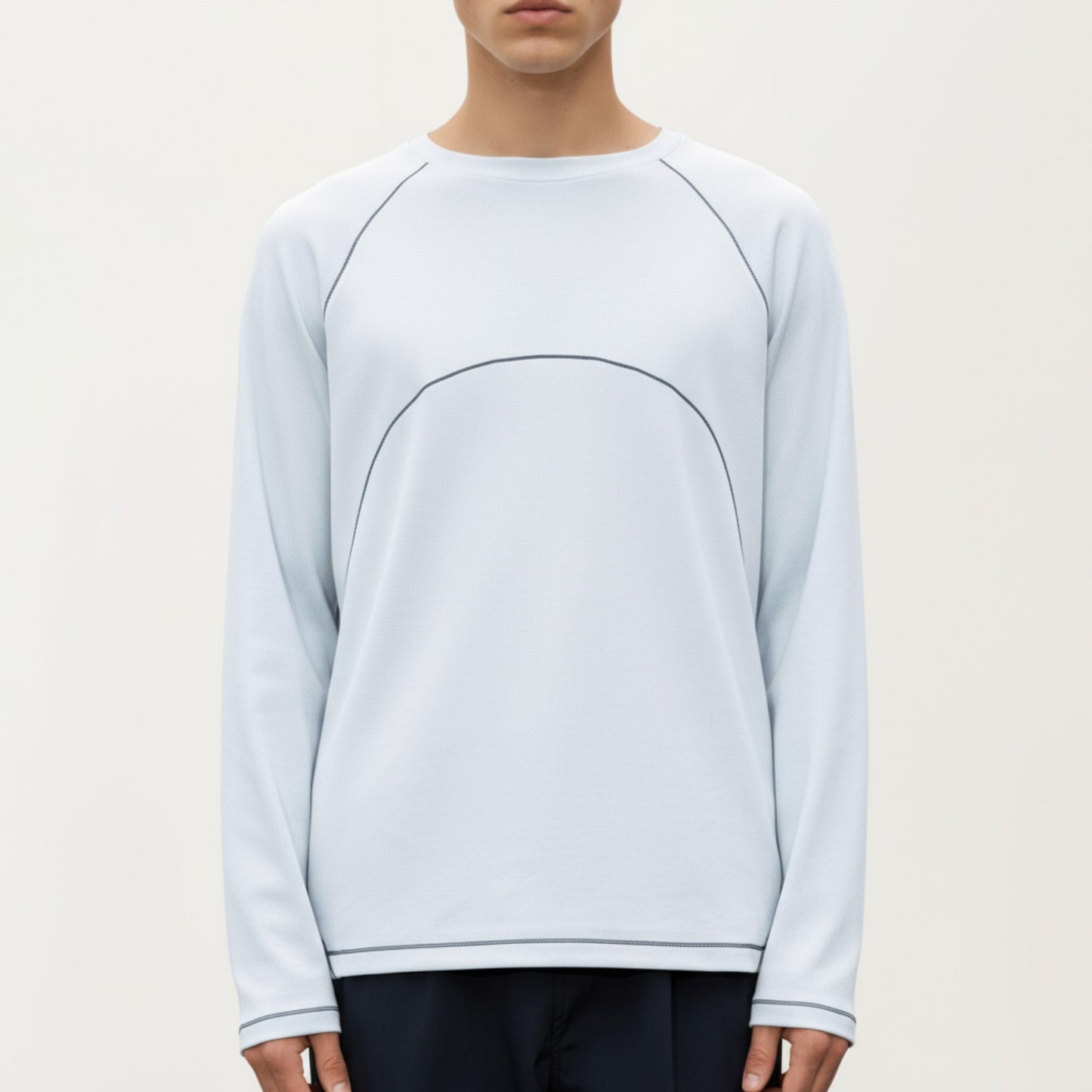 Anna-Kaci Men's Long Sleeve Crew Neck Pullover with Raglan Seams and Subtle Front Stitch Detail